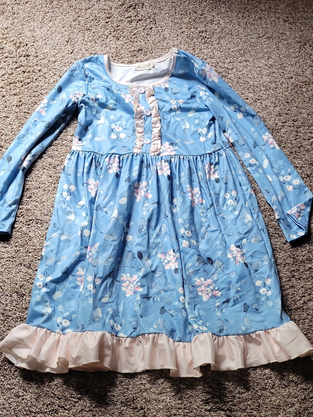 Blue Floral Ruffle Hem Kids Dress